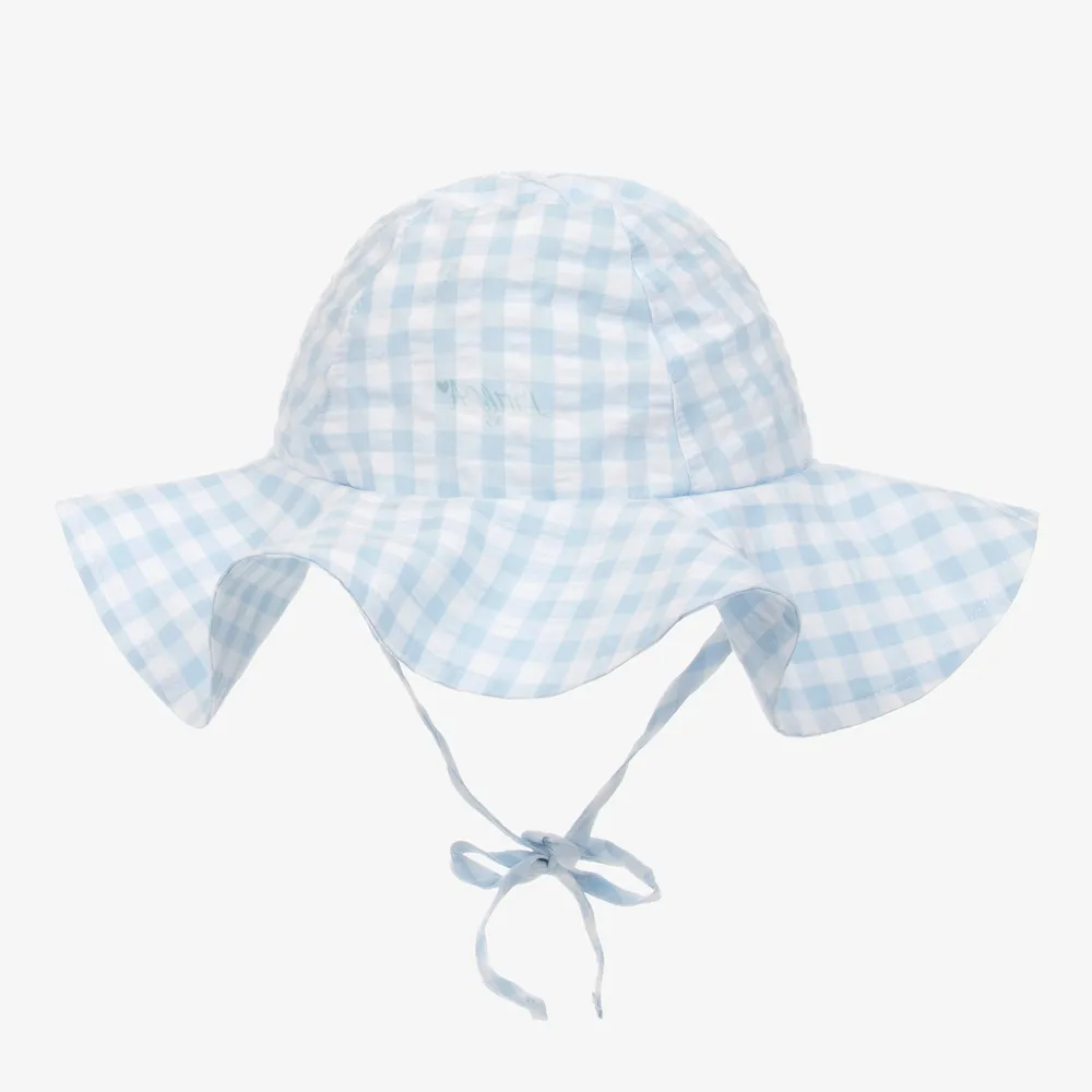 Girls Blue Gingham Sun Hat