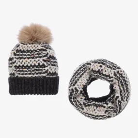 Girls Grey Knitted Hat Set 