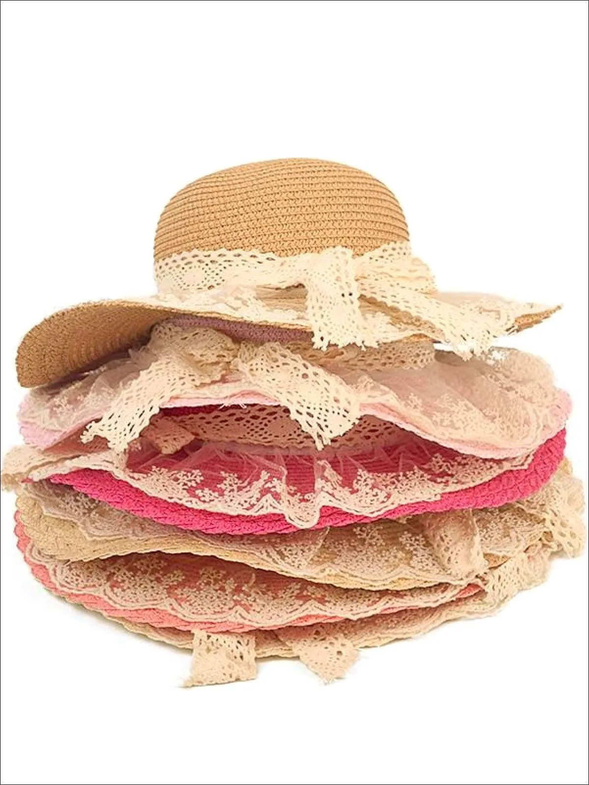 Girls Lace Brim Straw Hat