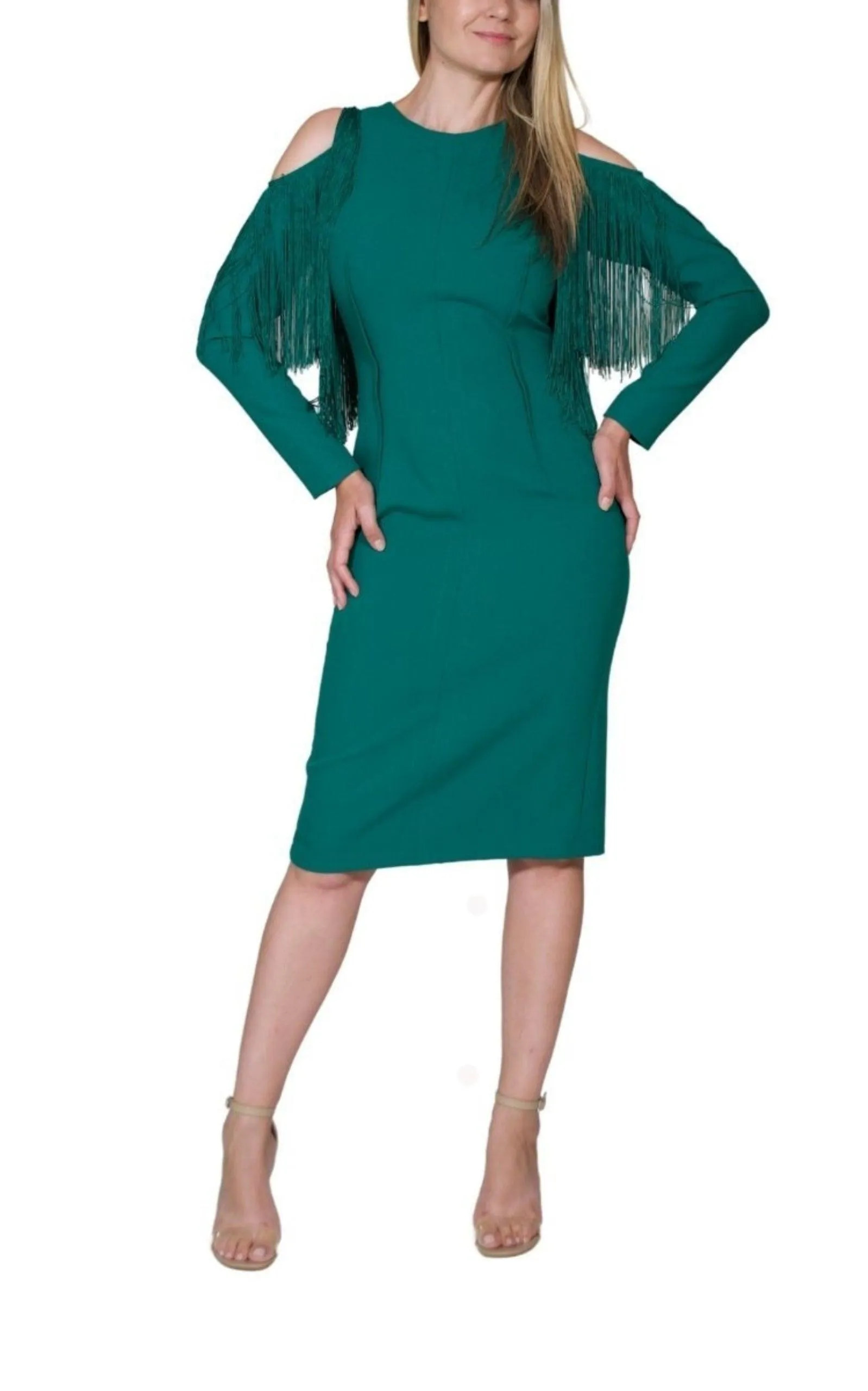 Green Cold Shoulder Fringe Dress