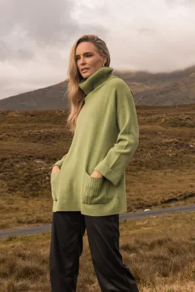 Green Cowl Neck Polo Jumper