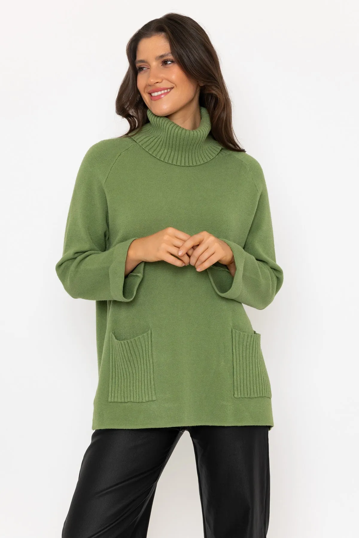 Green Cowl Neck Polo Jumper