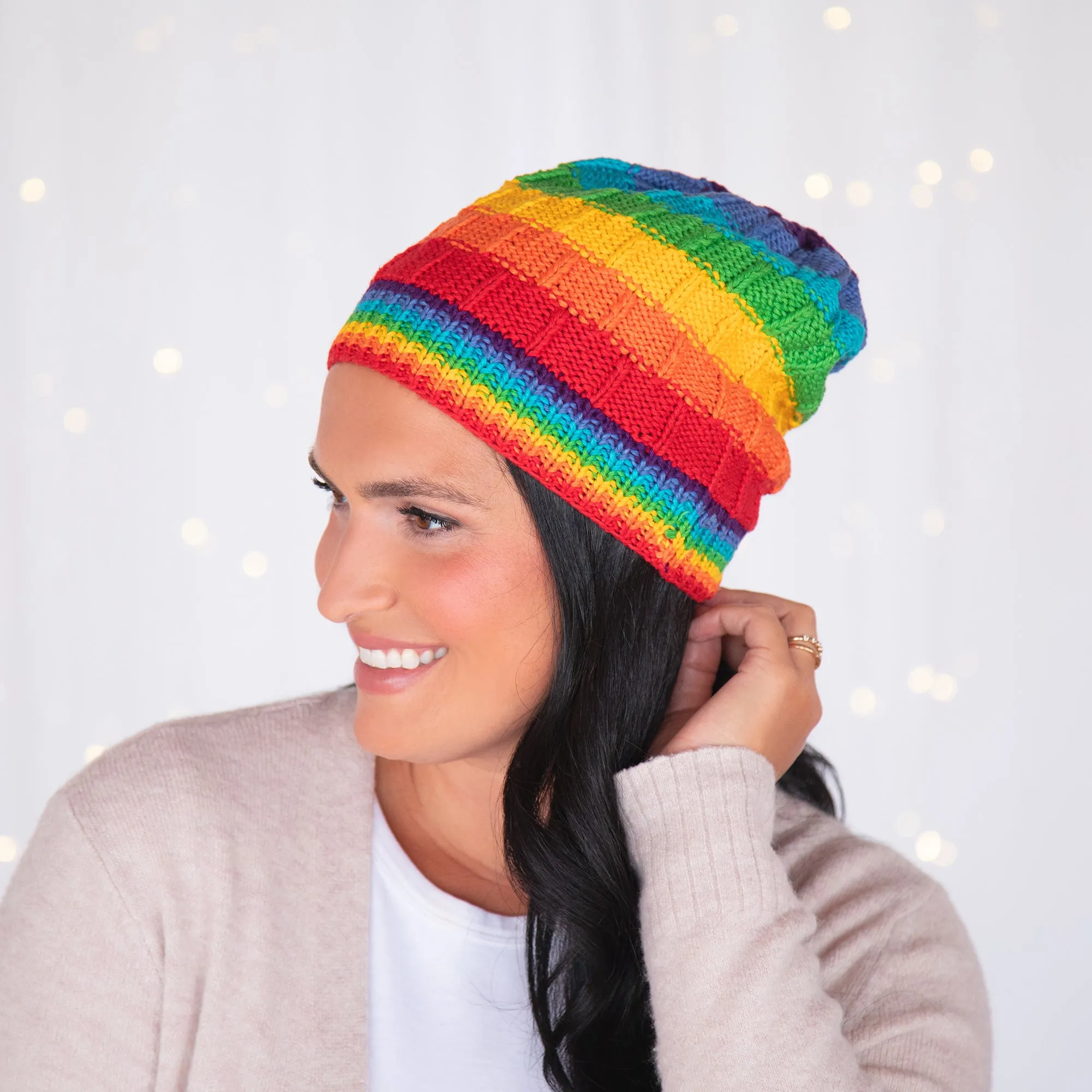 Hand Knit Rainbow Beanie