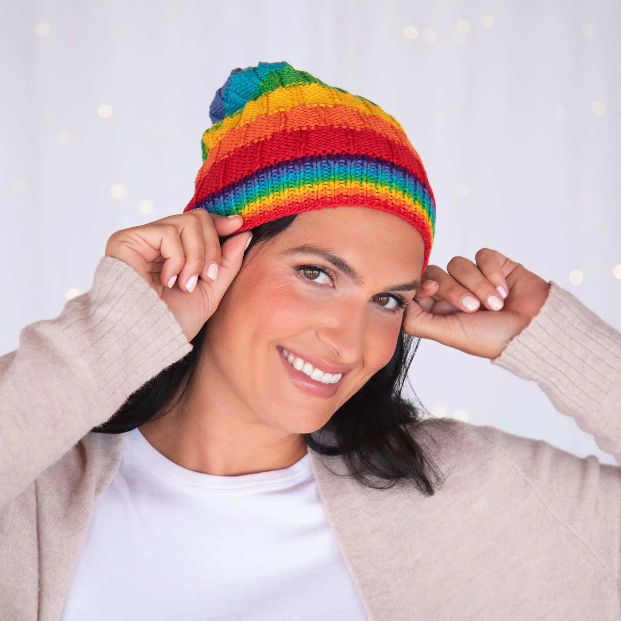 Hand Knit Rainbow Beanie