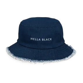 Hella Black Distressed Denim Bucket Hat