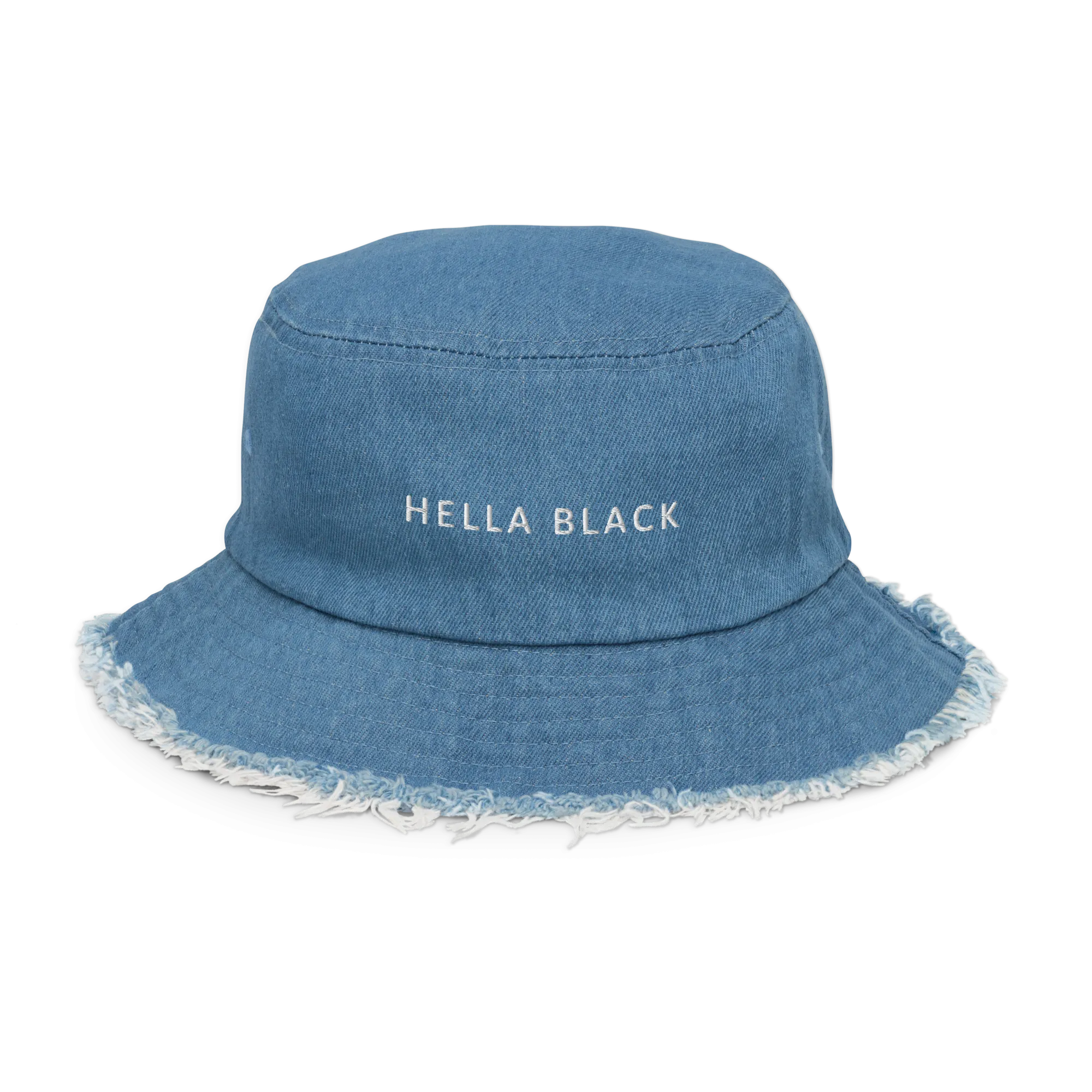 Hella Black Distressed Denim Bucket Hat