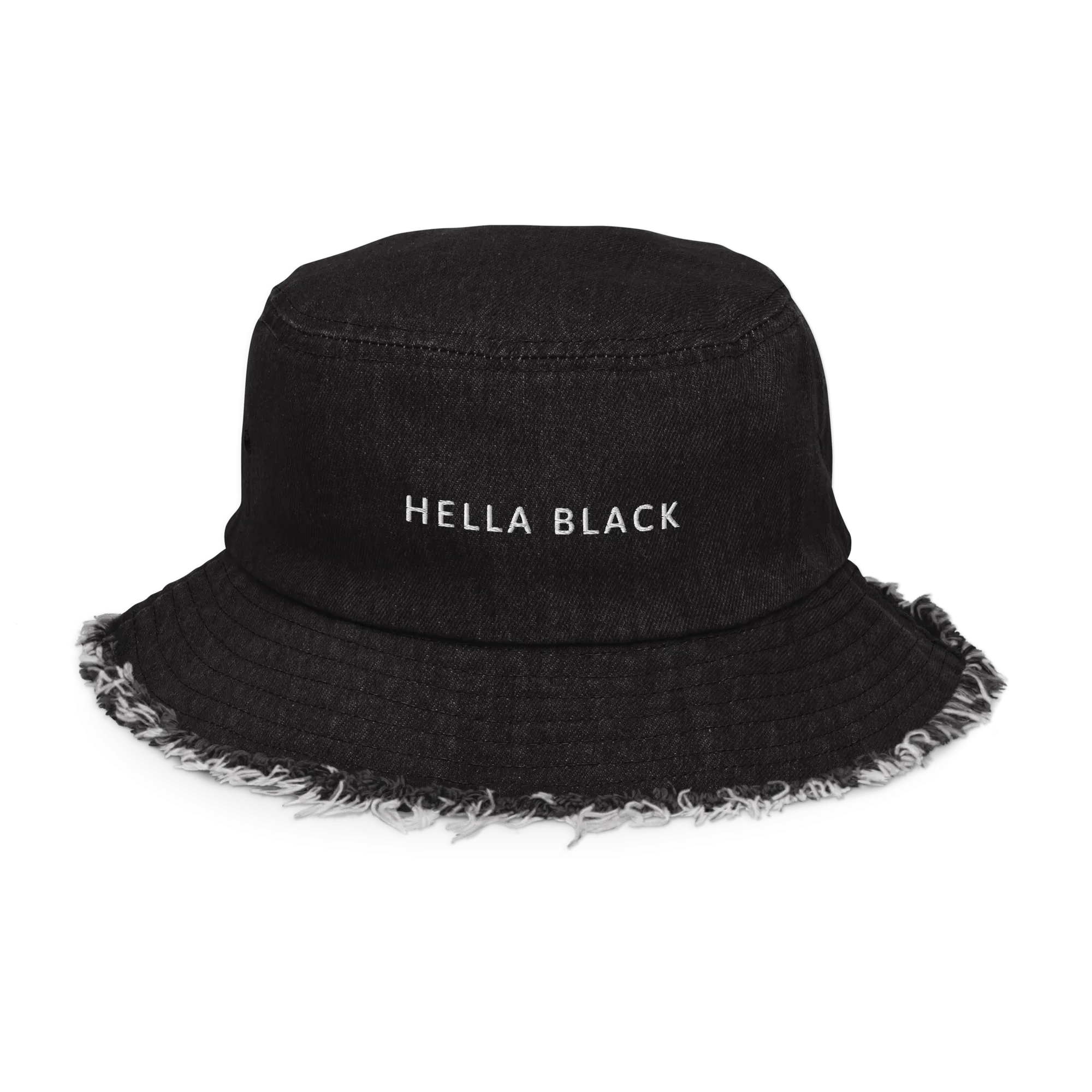 Hella Black Distressed Denim Bucket Hat