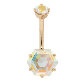 Hexagon Prong-Set Navel Curve in Gold with Mercury Mist Topaz'