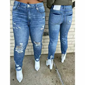 High Rise Distressed Girl Friends Jean