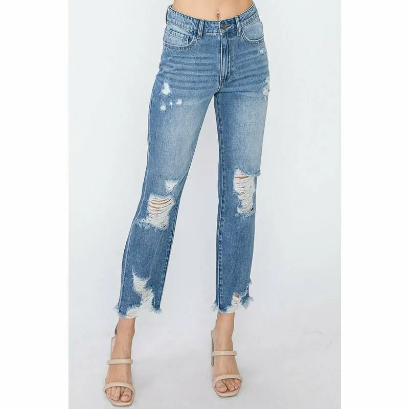 High Rise Distressed Girl Friends Jean