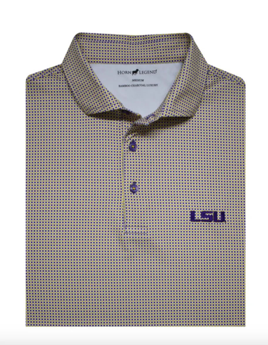 Horn Legend LSU Particolored Gingham Polo