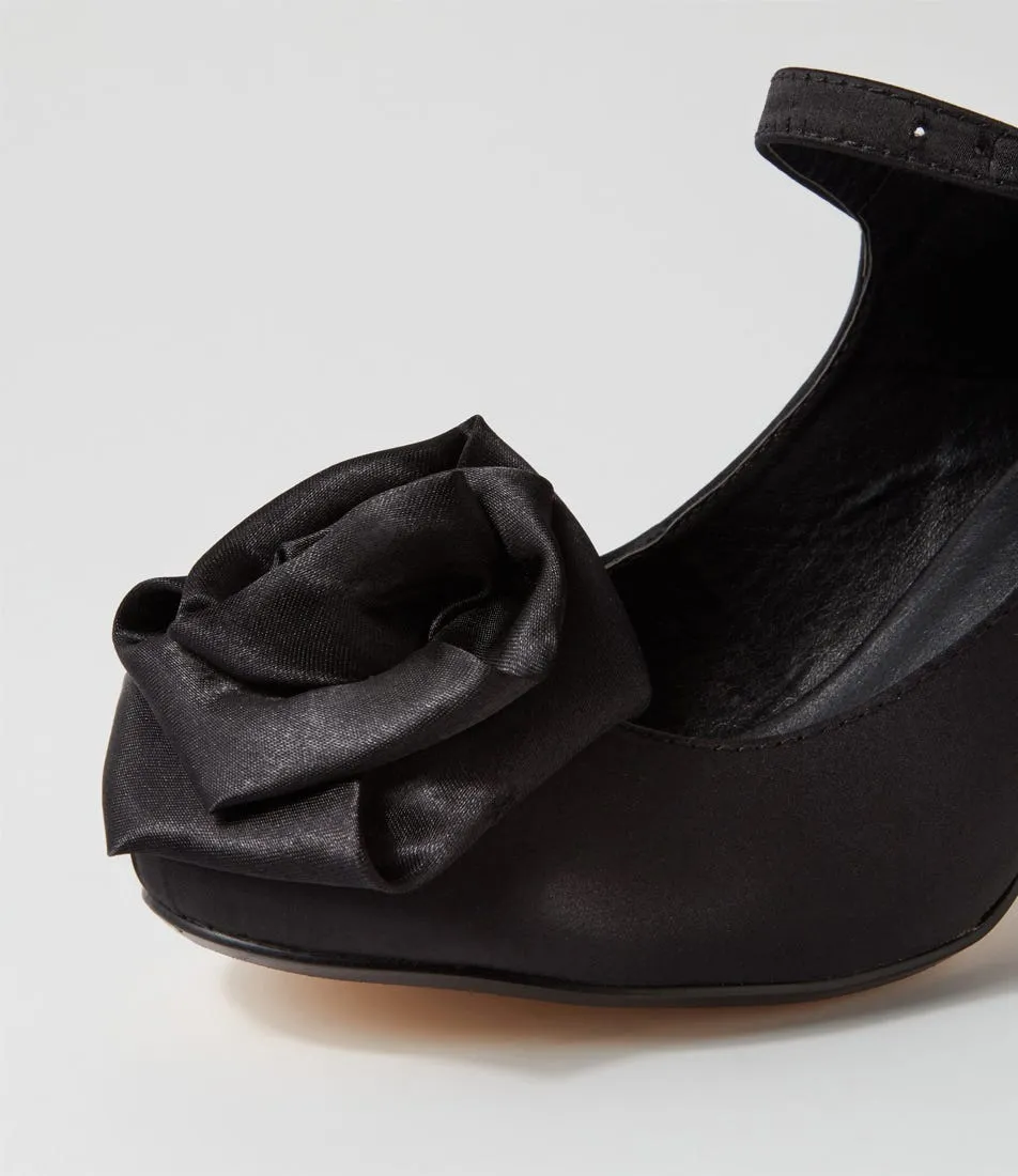 I LOVE BILLY Mirose Black Satin Mary Jane Heels