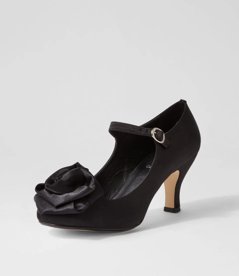 I LOVE BILLY Mirose Black Satin Mary Jane Heels