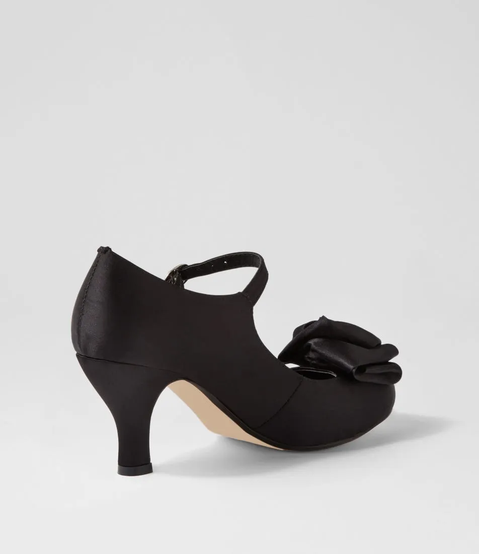 I LOVE BILLY Mirose Black Satin Mary Jane Heels