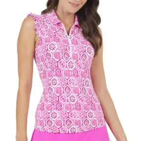 Ruffled Terra Pink Sleeveless Polo by IBKUL