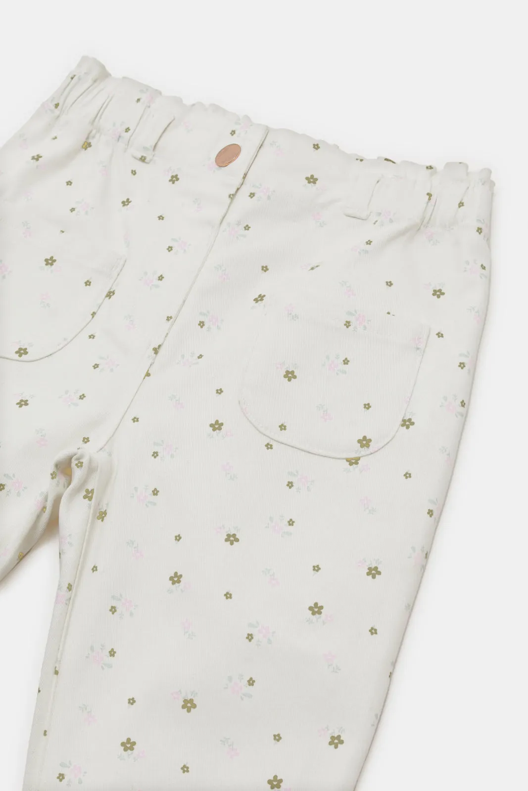 Infant Girls White Floral Print Trousers