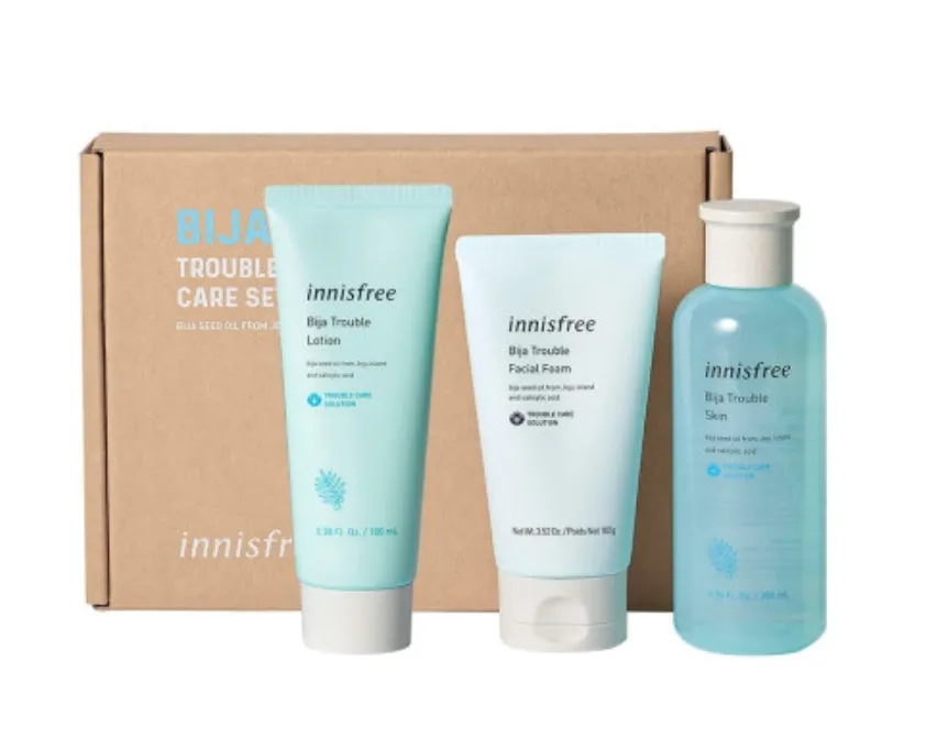 Innisfree Bija Trouble Skin Care Set Pore Clean Sensitive Oily Skin Salicylic Acid BHA Non Comedogenic