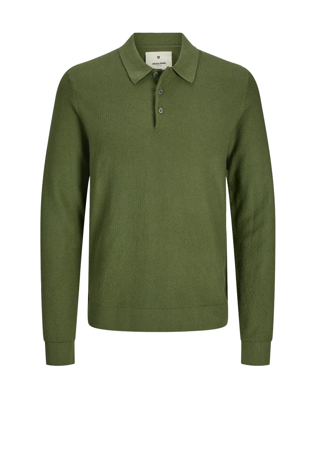 Jack & Jones Long Sleeve Knit Polo Shirt, Cypress Green