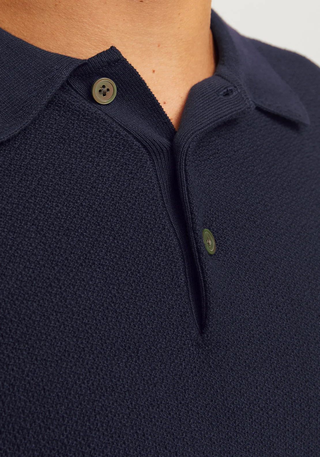 Jack & Jones Long Sleeve Knit Polo Shirt, Night Sky Navy