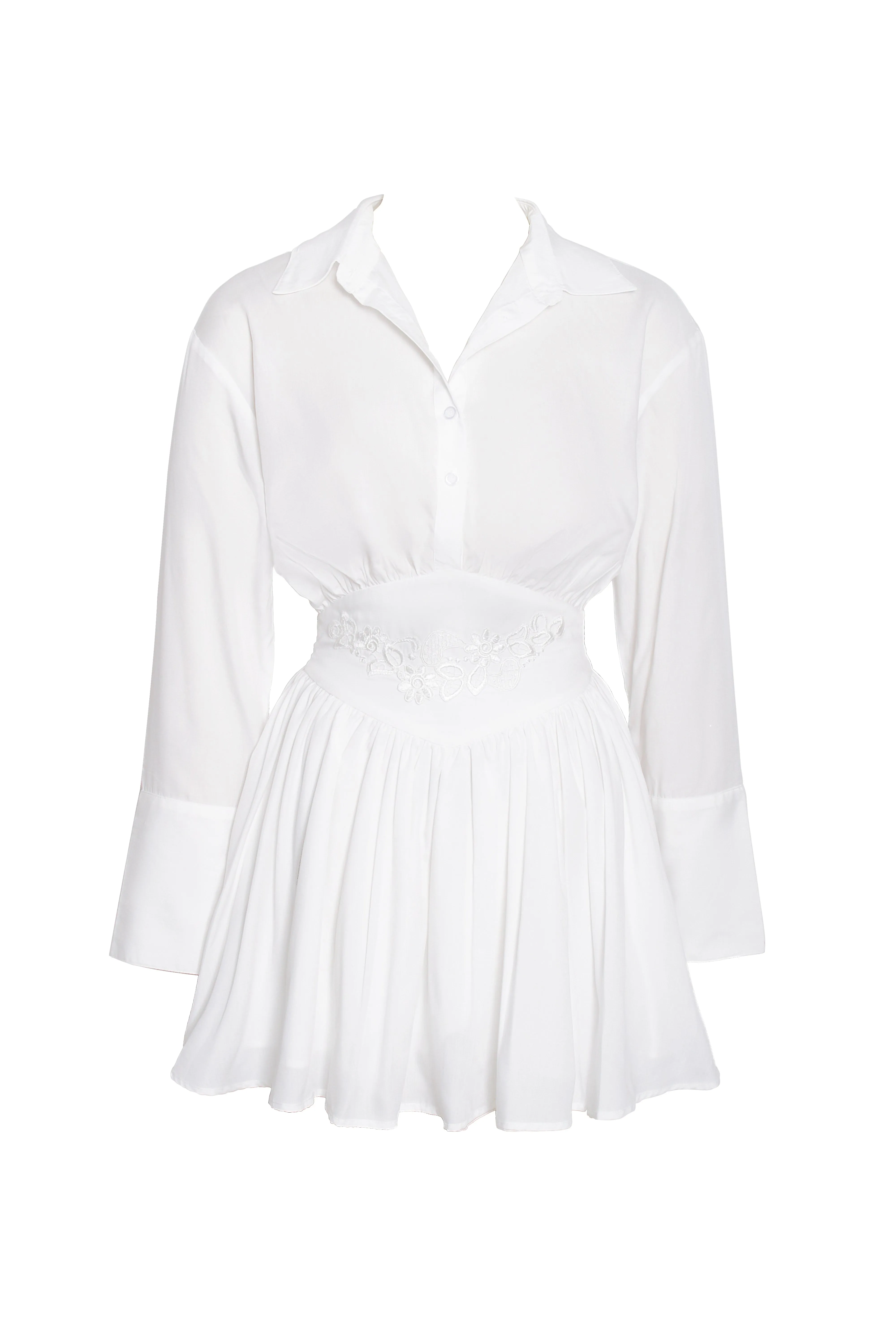 Jamila White Shirt Mini Dress with Embroidered Waist Detail