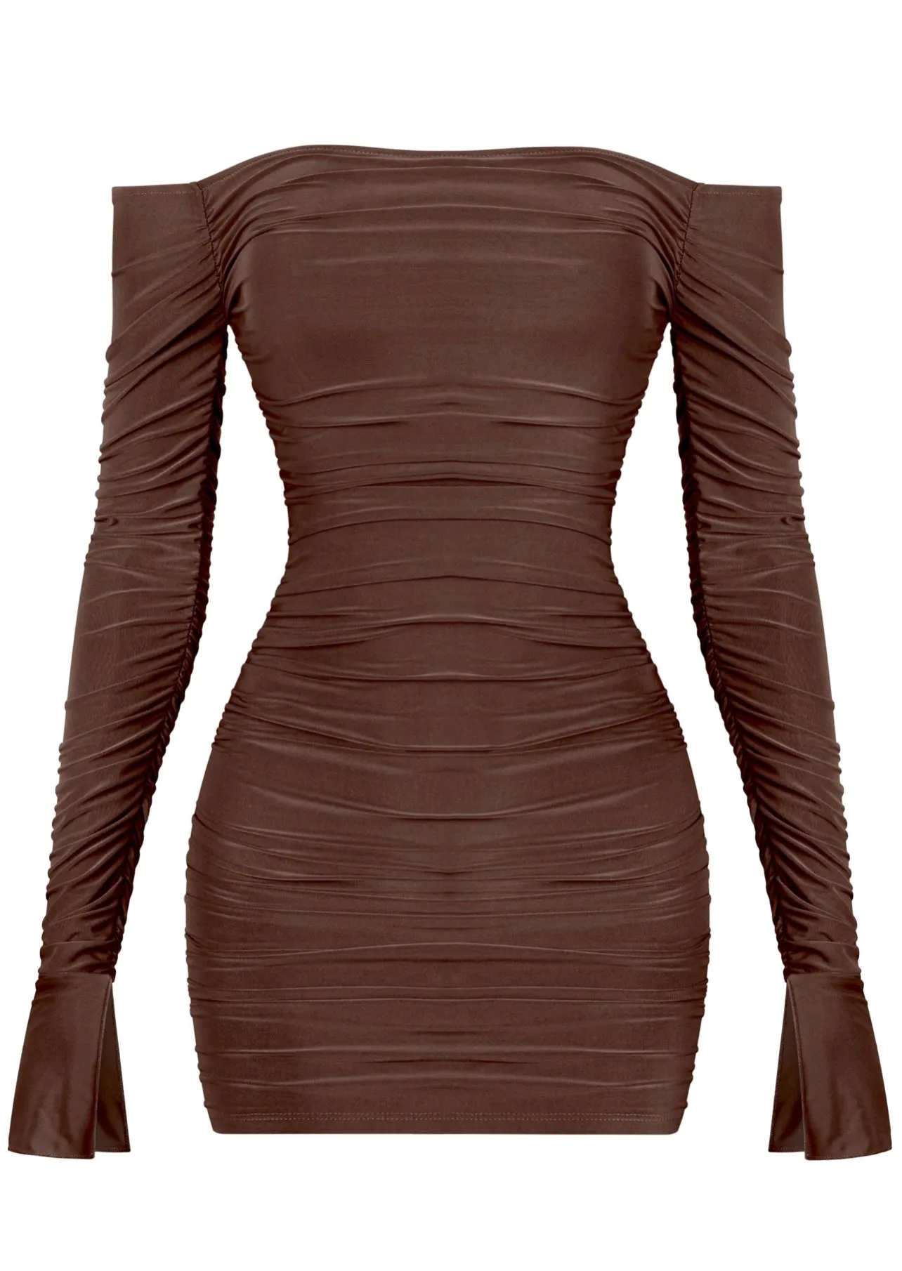 Long Sleeve Ruched Mini Dress Jazmine Off The Shoulder