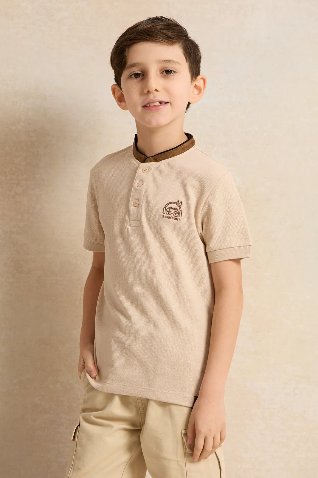 Junior Boys Beige Basic Polo