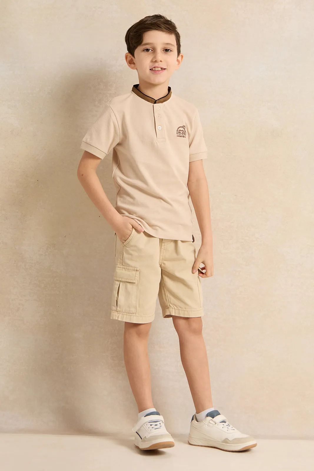 Junior Boys Beige Basic Polo