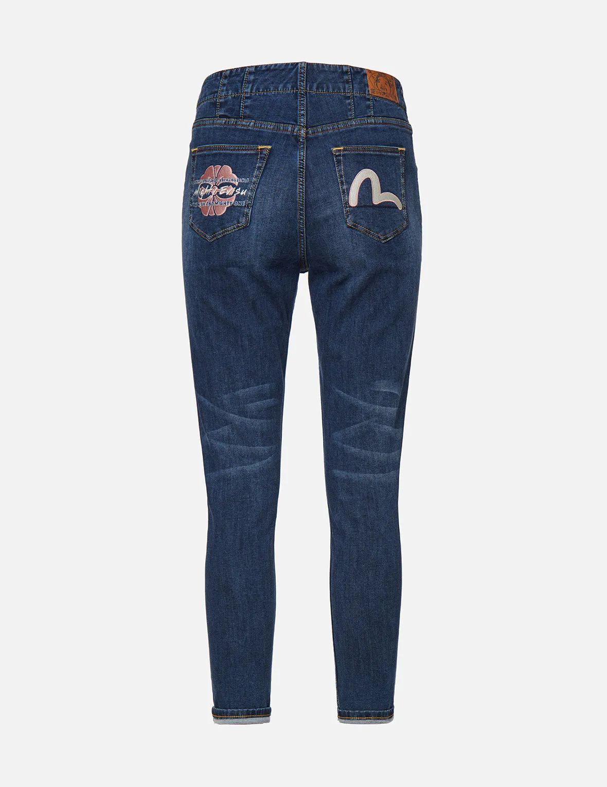 Kamon and Seagull Embroidered Skinny Jeans