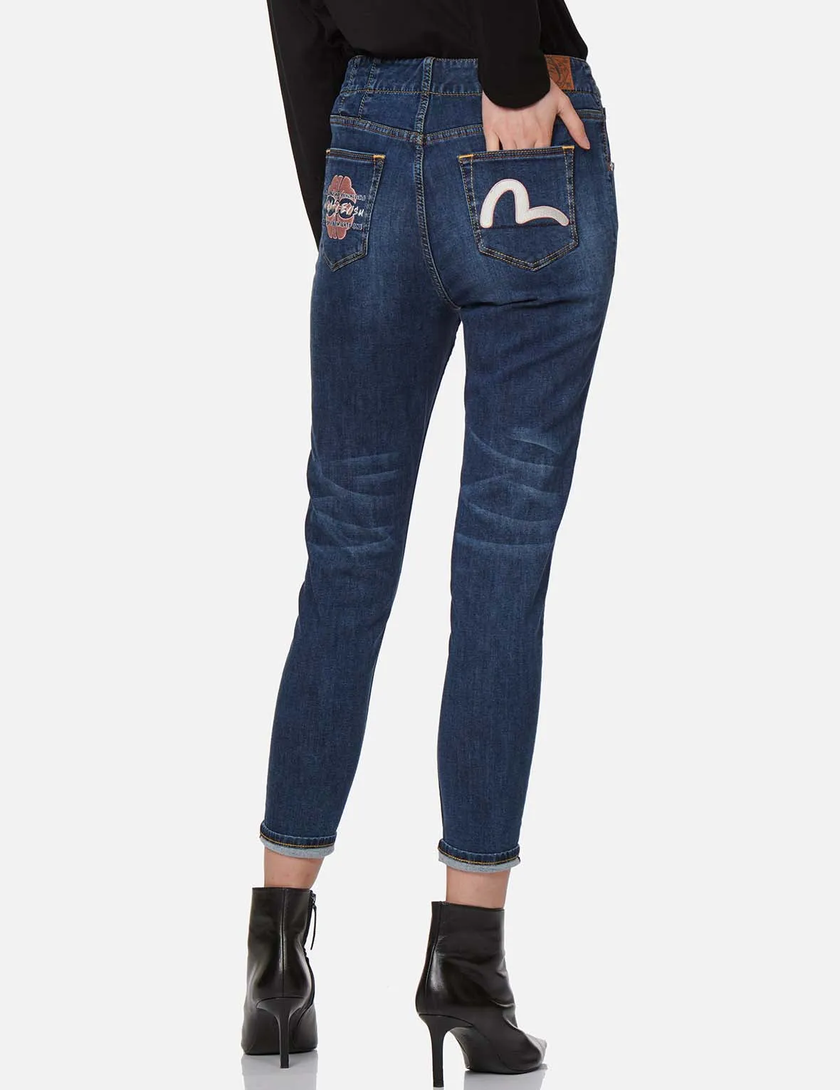 Kamon and Seagull Embroidered Skinny Jeans