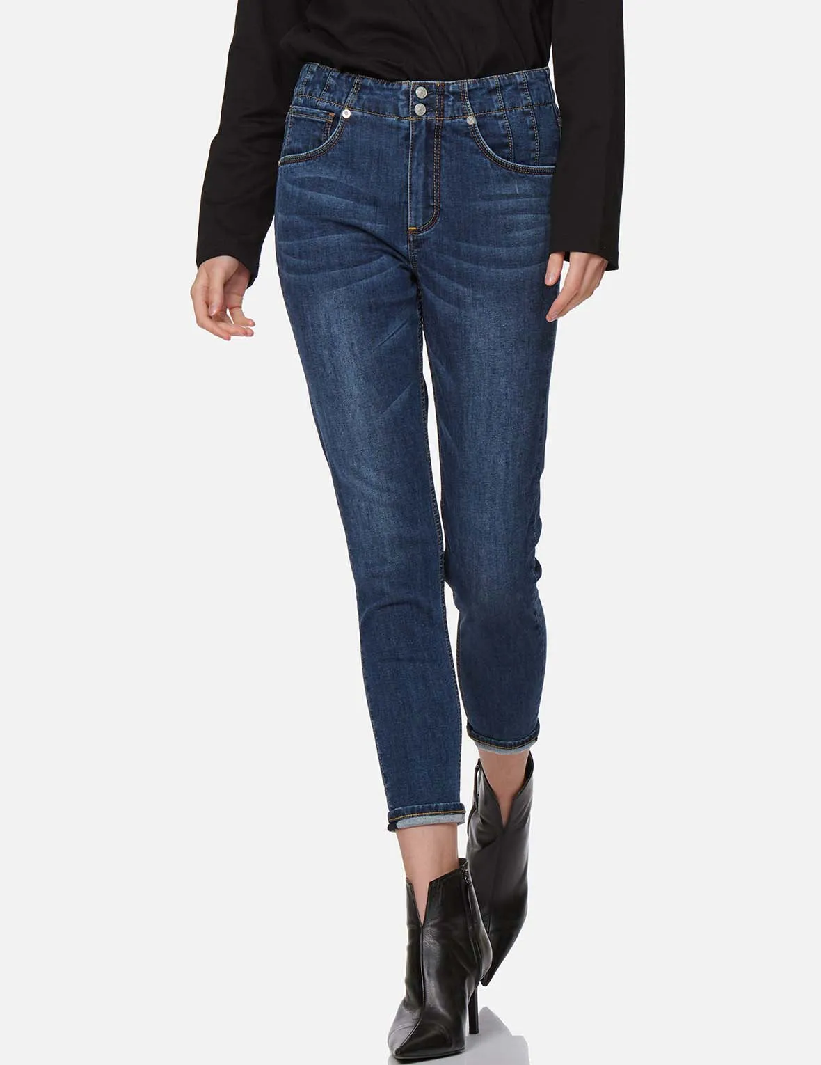 Kamon and Seagull Embroidered Skinny Jeans