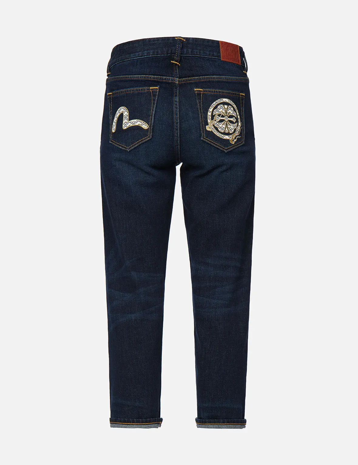 Kamon and Seagull Embroidered Straight Leg Jeans