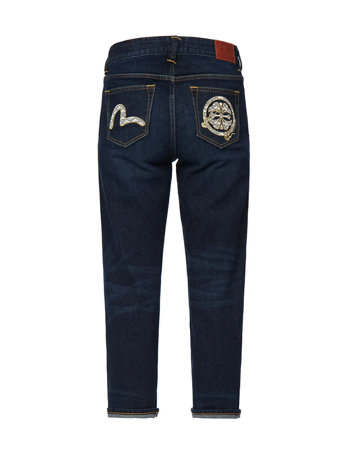 Kamon and Seagull Embroidered Straight Leg Jeans