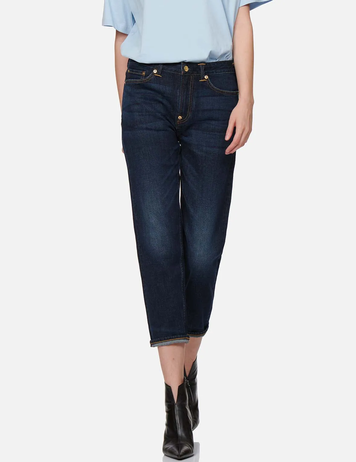 Kamon and Seagull Embroidered Straight Leg Jeans