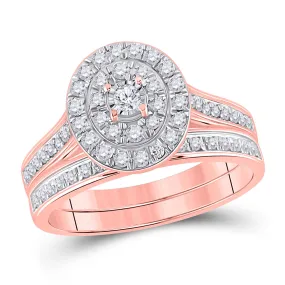 Keene Jewelers 10kt Rose Gold Round Diamond Oval Bridal Wedding Ring Band Set 1/2 Cttw