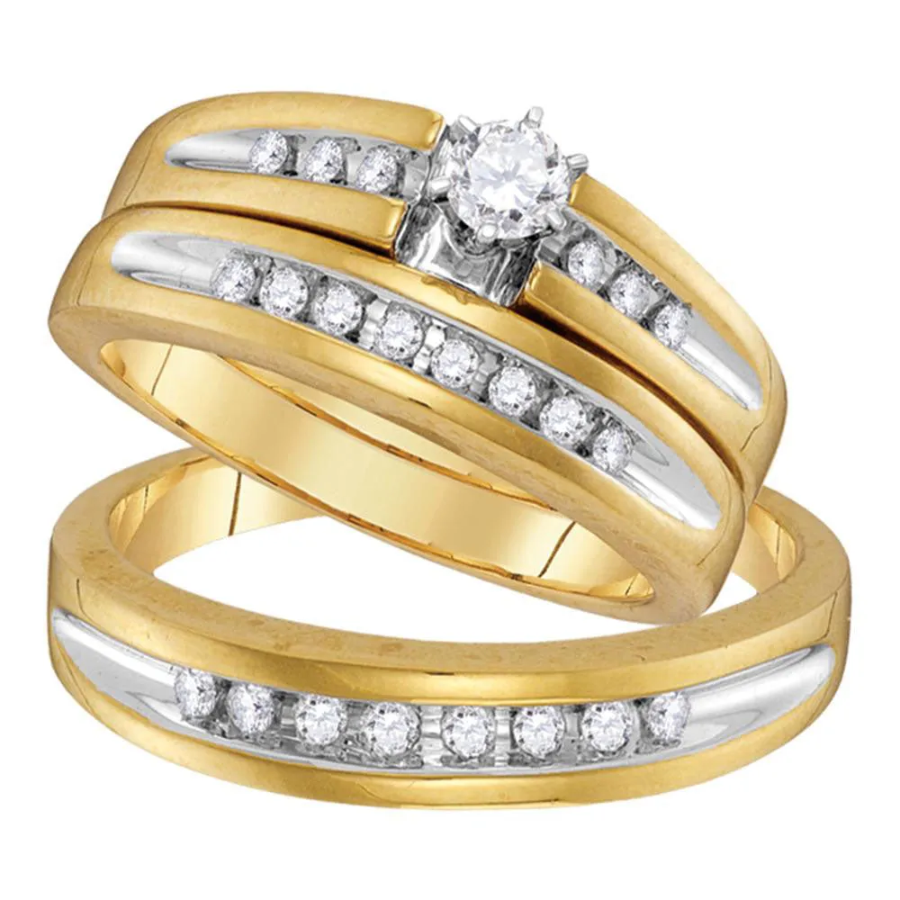 Keene Jewelers 10kt Yellow Gold His Hers Round Diamond Solitaire Matching Wedding Set 1/2 Cttw