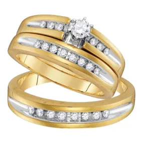 Keene Jewelers 10kt Yellow Gold His Hers Round Diamond Solitaire Matching Wedding Set 1/2 Cttw