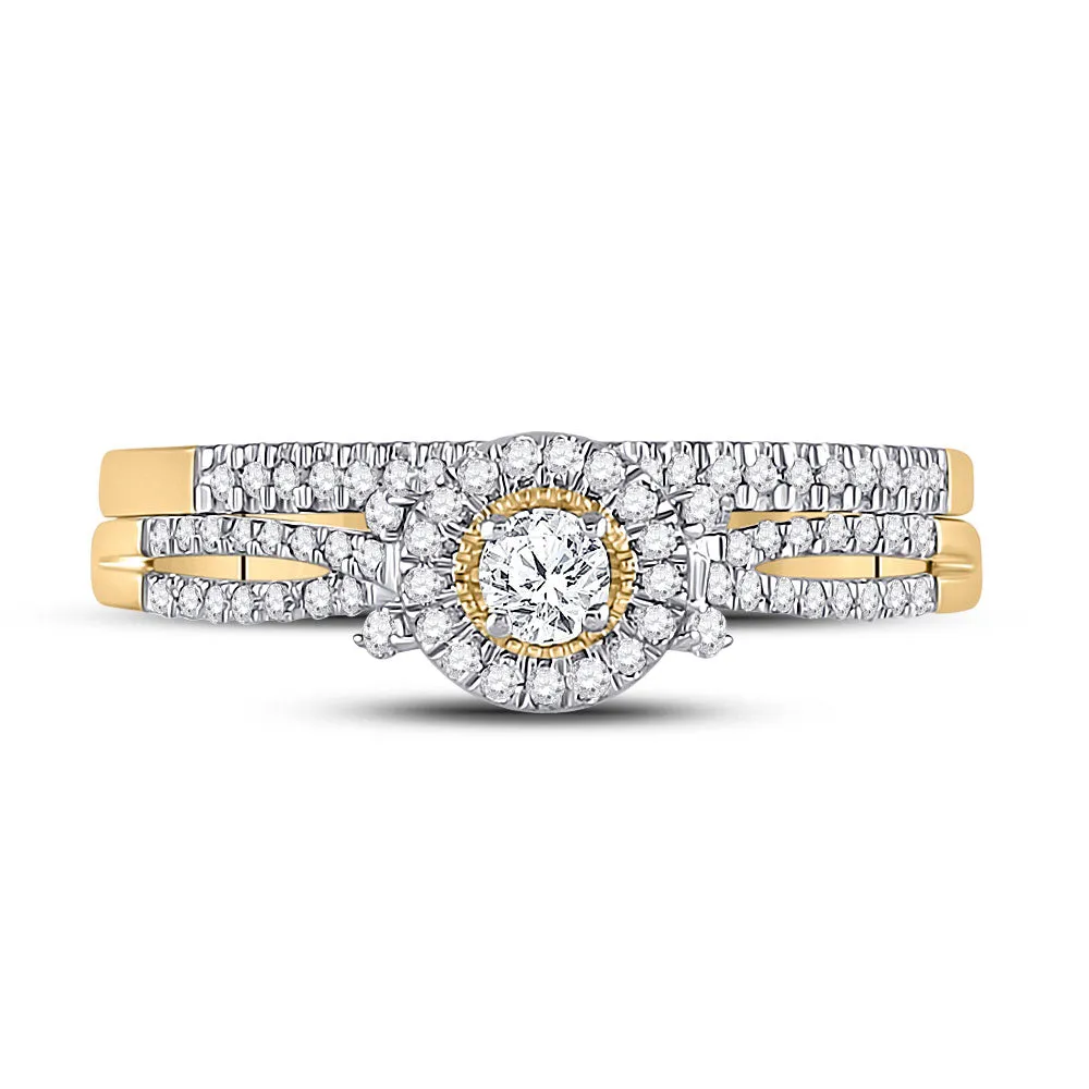 Keene Jewelers 10kt Yellow Gold Round Diamond Bridal Wedding Ring Band Set 1/3 Cttw