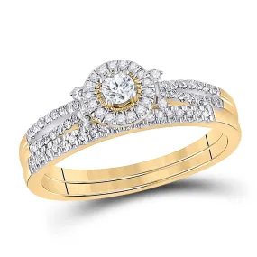 Keene Jewelers 10kt Yellow Gold Round Diamond Bridal Wedding Ring Band Set 1/3 Cttw