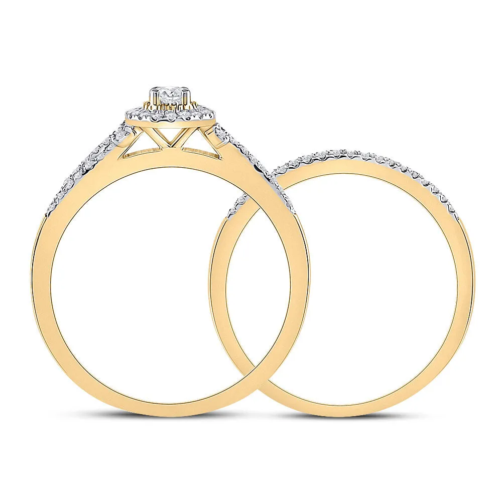 Keene Jewelers 10kt Yellow Gold Round Diamond Bridal Wedding Ring Band Set 1/3 Cttw