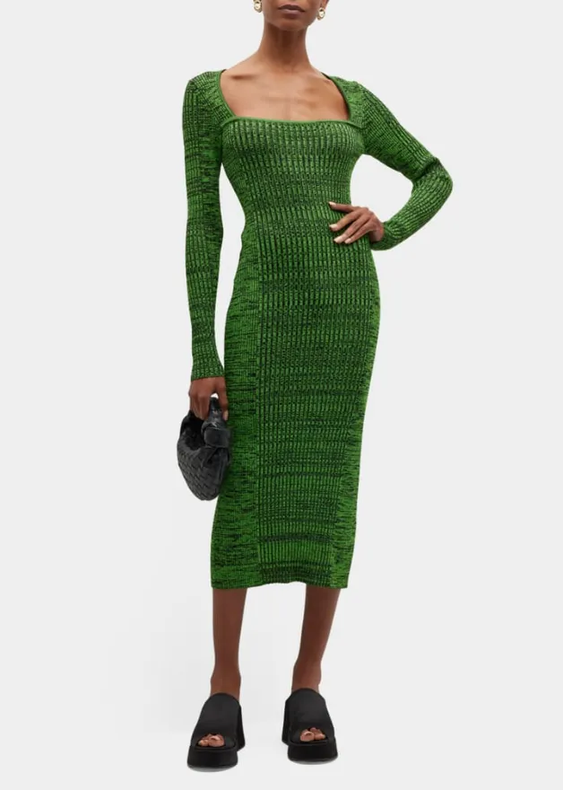 Knit Square-Neck Midi Dress