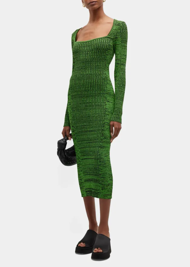 Knit Square-Neck Midi Dress