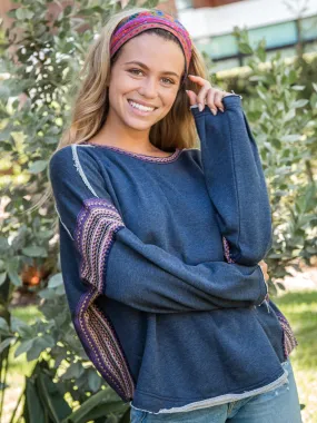 Knit Trim Sweatshirt - Navy