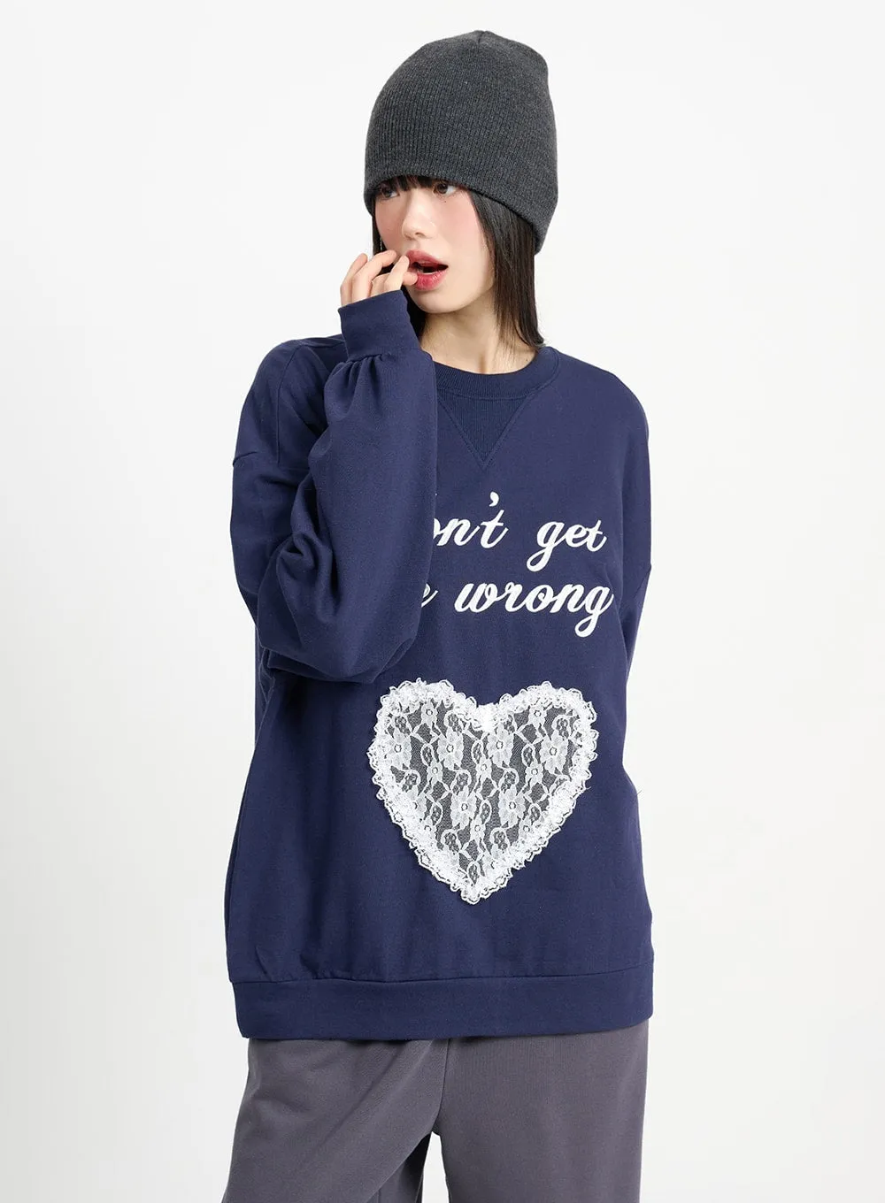 Laced Heart Womens Oversized Sweatshirt CM415