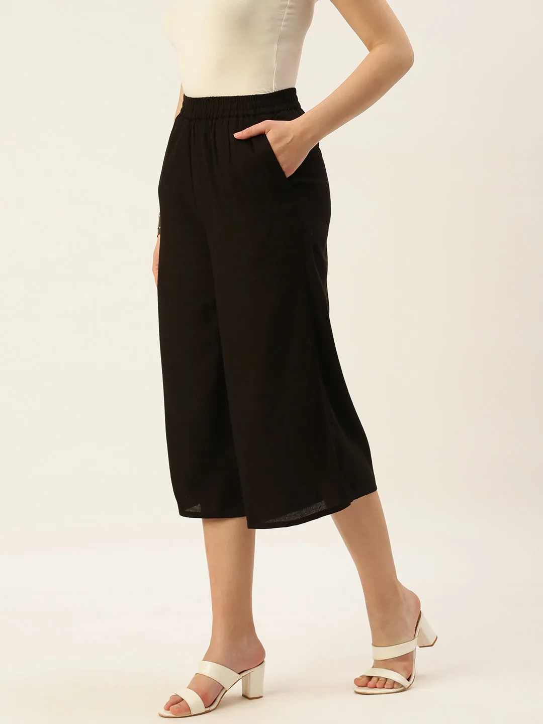 Ladies Crop Palazzo Black