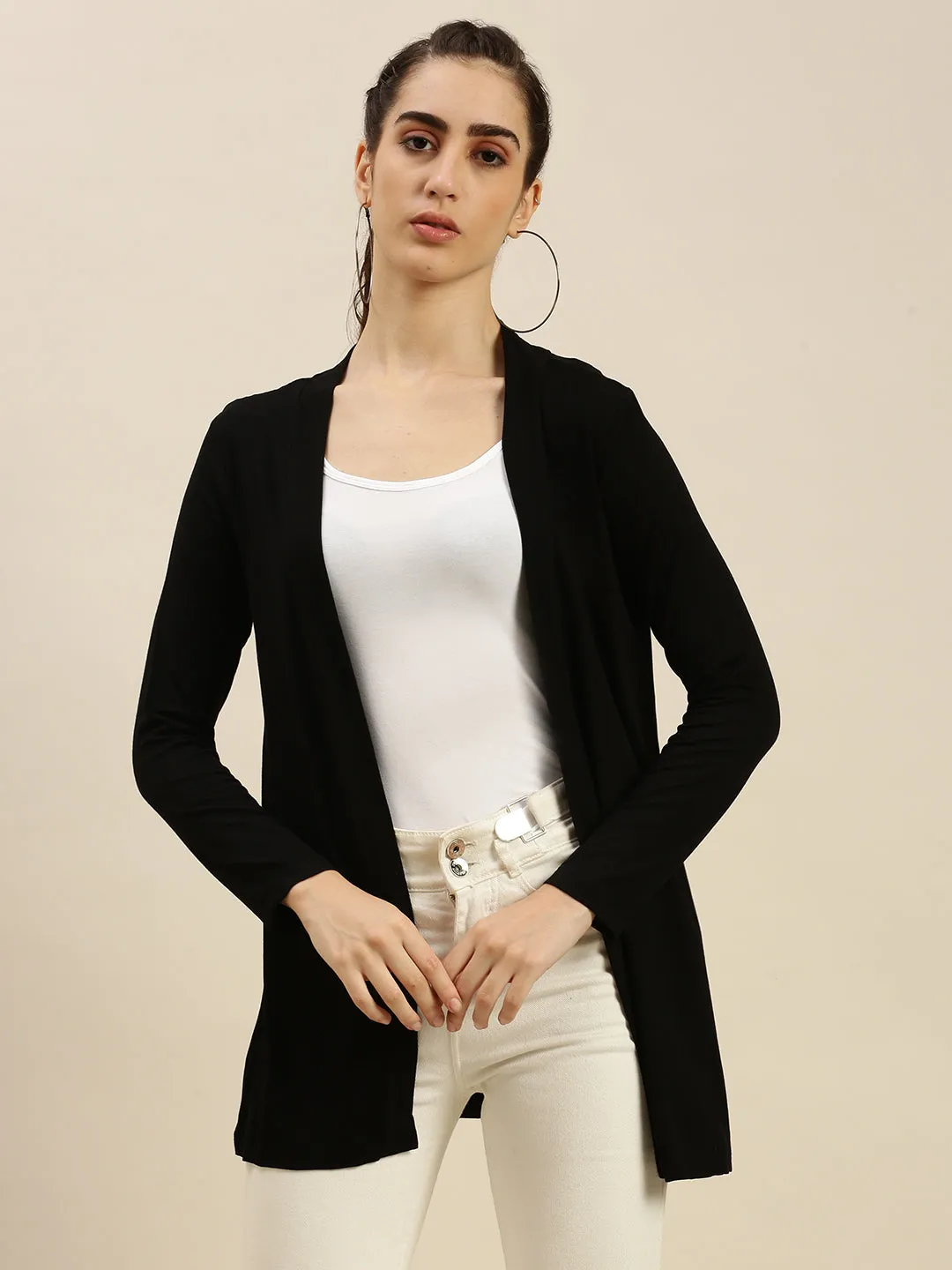 Ladies Long Length Shrug Black