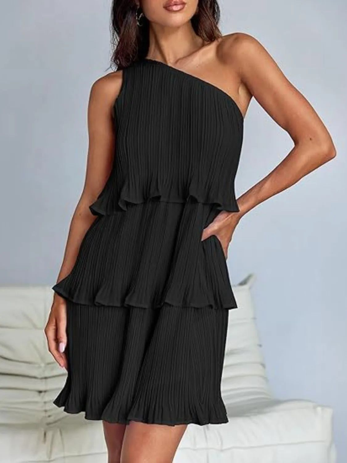 Layered Single Shoulder Dress by Corine