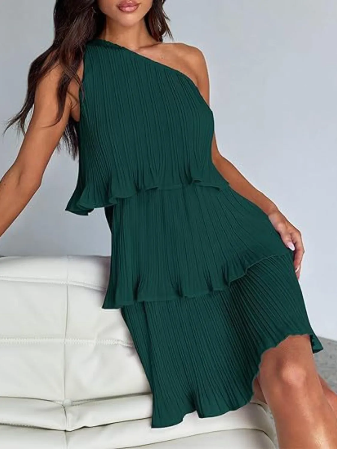 Layered Single Shoulder Dress by Corine