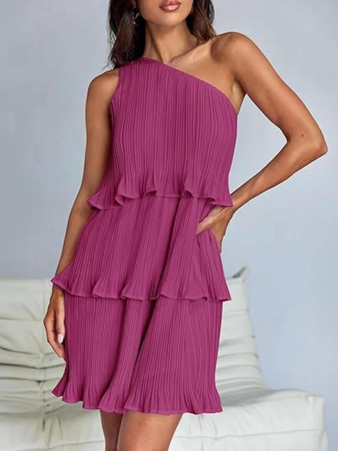 Layered Single Shoulder Dress by Corine