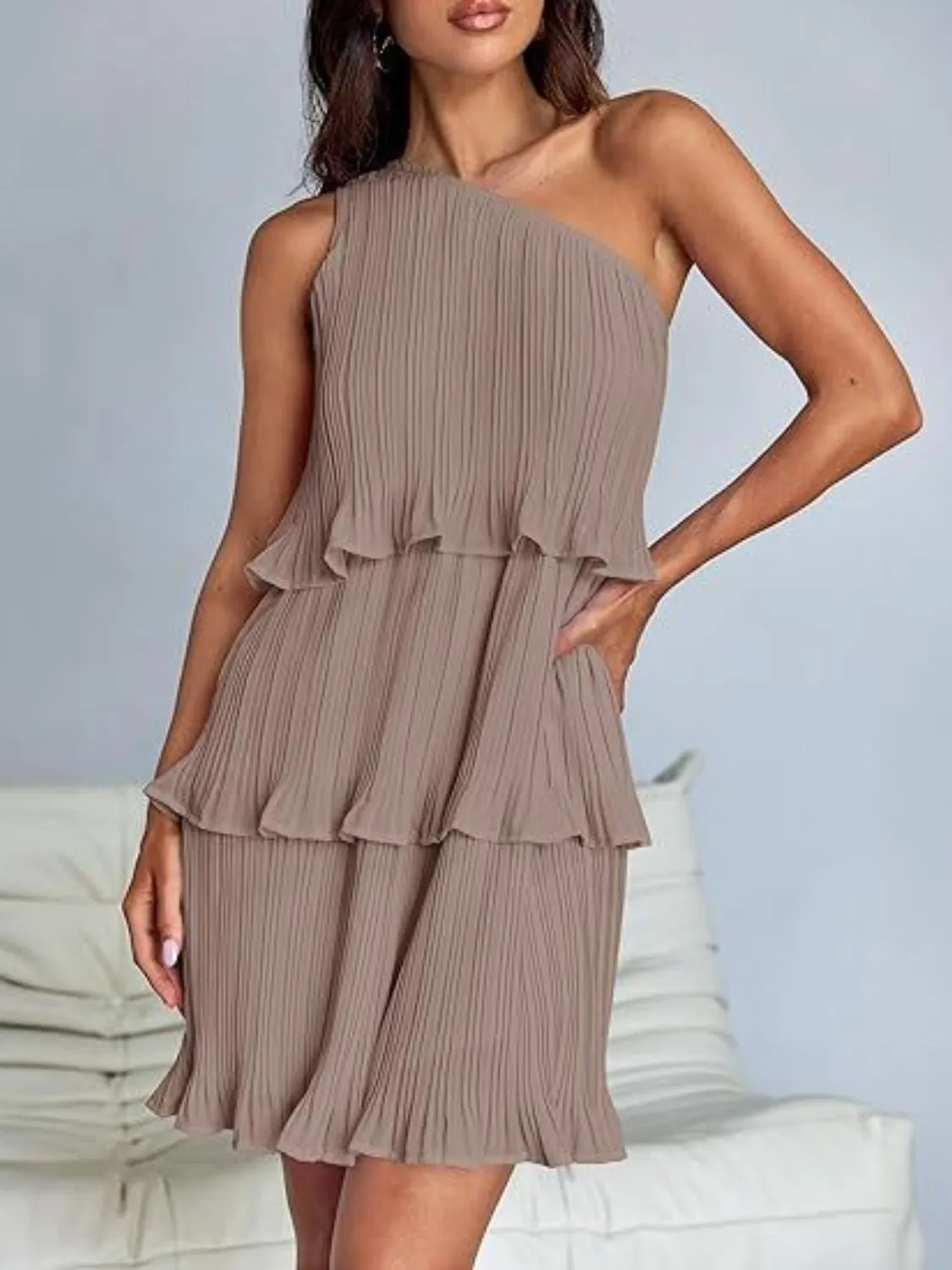 Layered Single Shoulder Dress by Corine