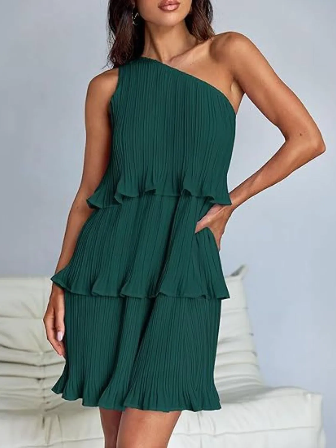 Layered Single Shoulder Dress by Corine